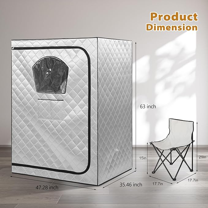Gollense Portable Sauna for Home 2 Person Steam Tent with 2 Folding Chairs, Full Size Large Foldable Indoor Steam Box for Relaxation, Steamer NOT Included, Sliver