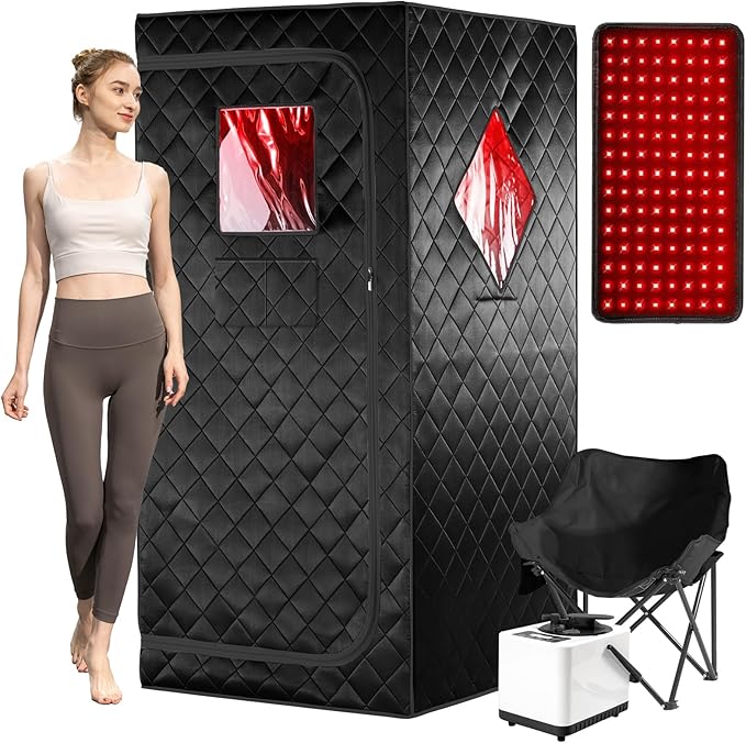 Infrared Red Light Therapy Sauna, Portable Steam and Infrared Sauna for Home, Full Body Sauna Tent for Relaxation, Large Infrared Sauna Box with 660nm Red Light, 3L&1100W Sauna Steamer