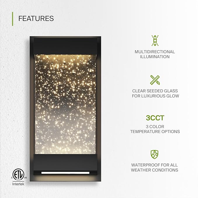 ASD LED 12 Inch Bubble Glass Wall Light Fixture | 22W 500LM 3000K-5000K 120V | 3CCT, Waterproof, Dimmable, Up-Down Glow, ETL Listed | Exterior Flush Mount Sconce, Outdoor Lighting | Black, 4 Pack