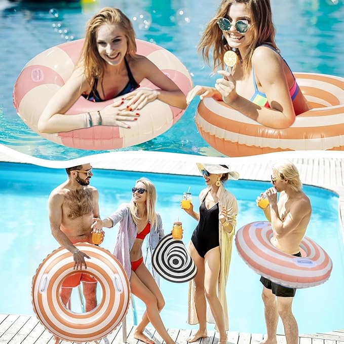 2 PCS Striped Pool Floats for Adults Swimming Rings Tube with Handles -Inflatable Pool Float Tube for Adults Pool Floats for The Beach, Party, Vacation