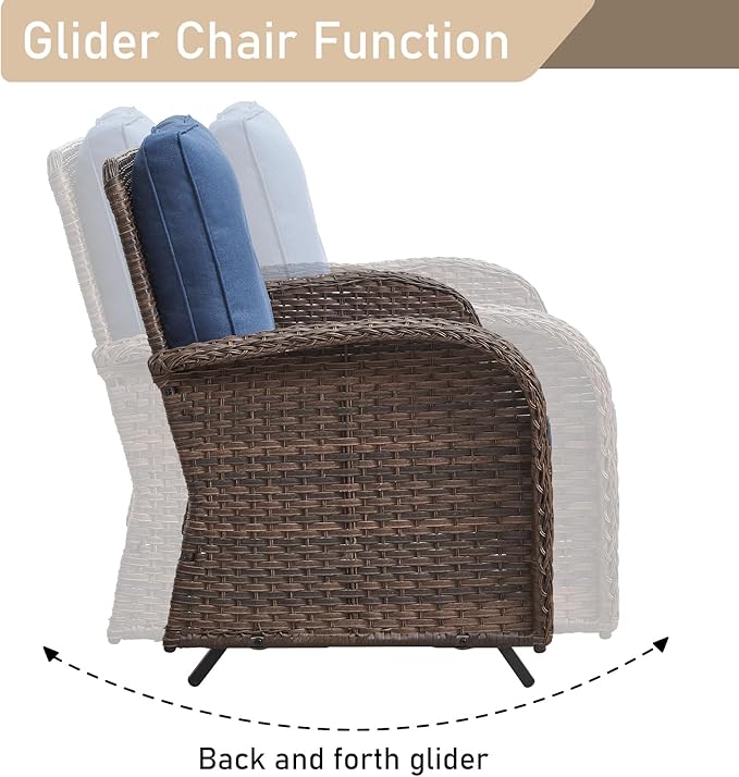 HUMMUH Patio Furniture 7-Piece PE Wicker Outdoor Conversation Set,All-Weather Rattan Swivel Chairs with Ottomans Glider Loveseat for Backyard,Poolside,Deck