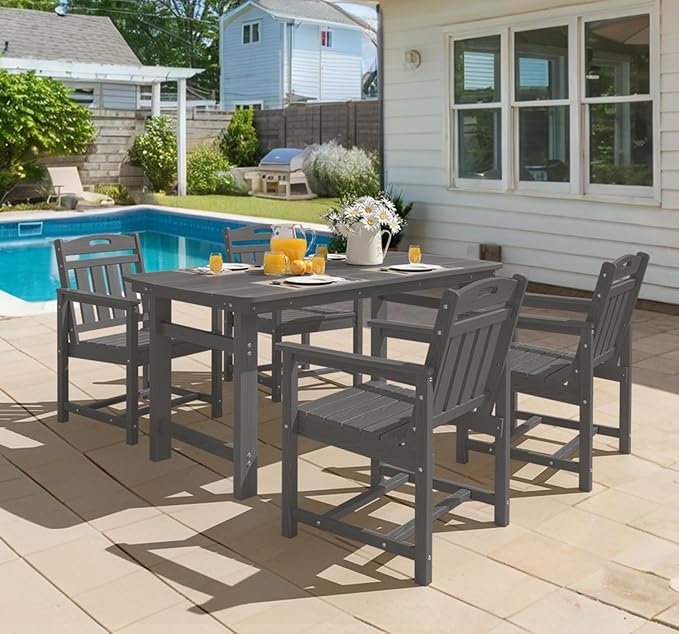 Ciokea Outdoor Patio Dining Chair Set of 2, HDPE Porch Chairs for Dining Table, All-Weather Durable Outdoor Furniture for Backyard, Garden, Lawn & Poolside, Grey