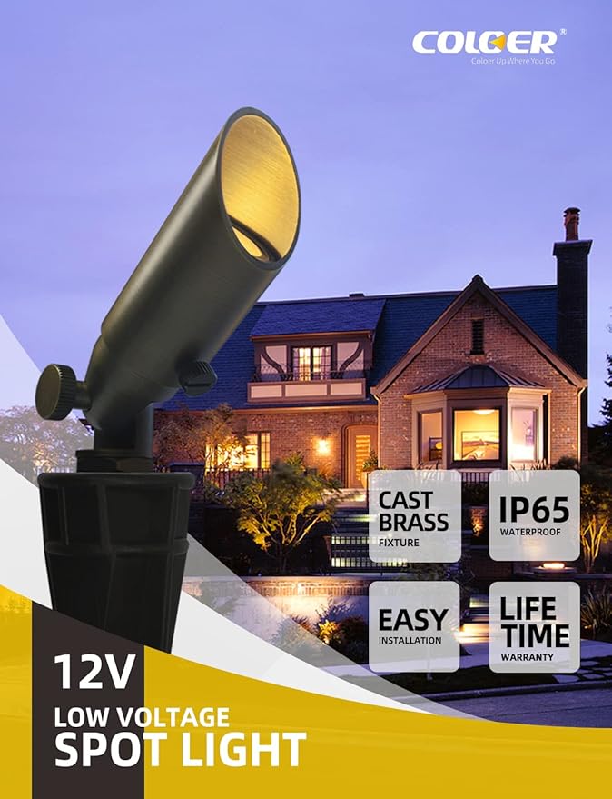 COLOER Mini Size Die-cast Brass Landscape SpotLights Outdoor, 12Volt AC/DC Low Voltage Landscape Lights Fixture,IP65 Waterproof Trees Directional Spot Up Light(104B, Bronze, 12-Pack with Bulb)