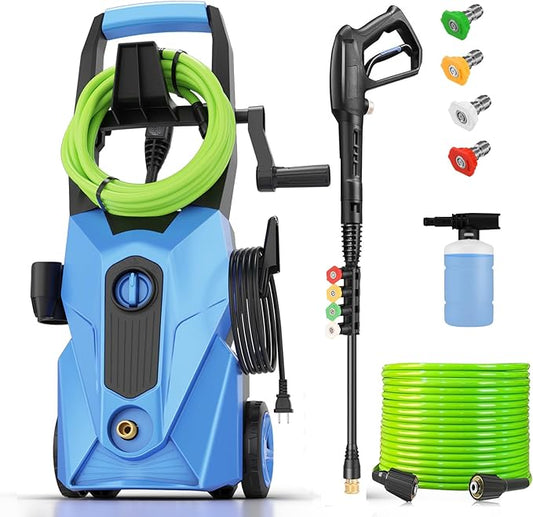2025 New 5000PSI Pressure Cleaner, Power Cleaner with 33FT Resistant Extension Hose and 4 Nozzles, Compatible with Undercarriage Cleaners, Professional Powerwashers for Home/Car(Blue)