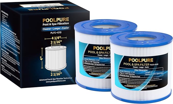 POOLPURE C-4310 Spa Filter Replaces PWW10, Filbur FC-3077, Excel Filters XLS-435, Aladdin 11003, Baleen AK-3006, Darlly 40101, Thermo Spa FL1003, SD-00260 Hot Tub Filter 2 Pack