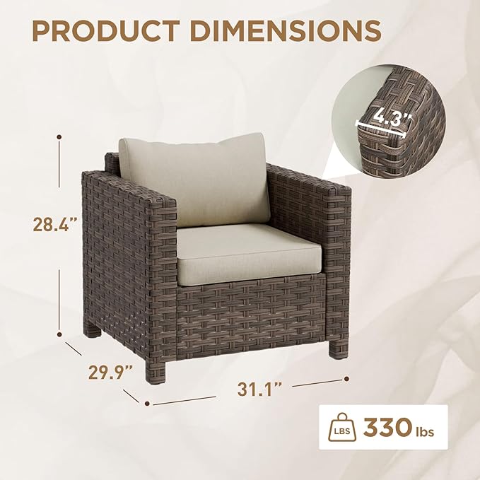 COOS BAY Lanai Chic Outdoor Chair Set of 2, Deep Seating Patio Chairs, Modern Outdoor Armchairs, 2 Pieces, Brown/Beige