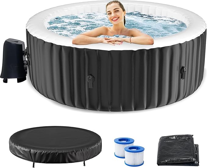 LILYPELLE 4-6 Person Inflatable Hot Tub, Large Round Portable Bathtub with 130 Bubble Jets, Outdoor Spa Set Included Heater Pump, Filter and Spa Cover, 82" X 82" X 25"