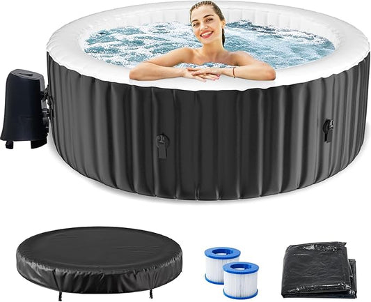 LILYPELLE 4-6 Person Inflatable Hot Tub, Large Round Portable Bathtub with 130 Bubble Jets, Outdoor Spa Set Included Heater Pump, Filter and Spa Cover, 82" X 82" X 25"
