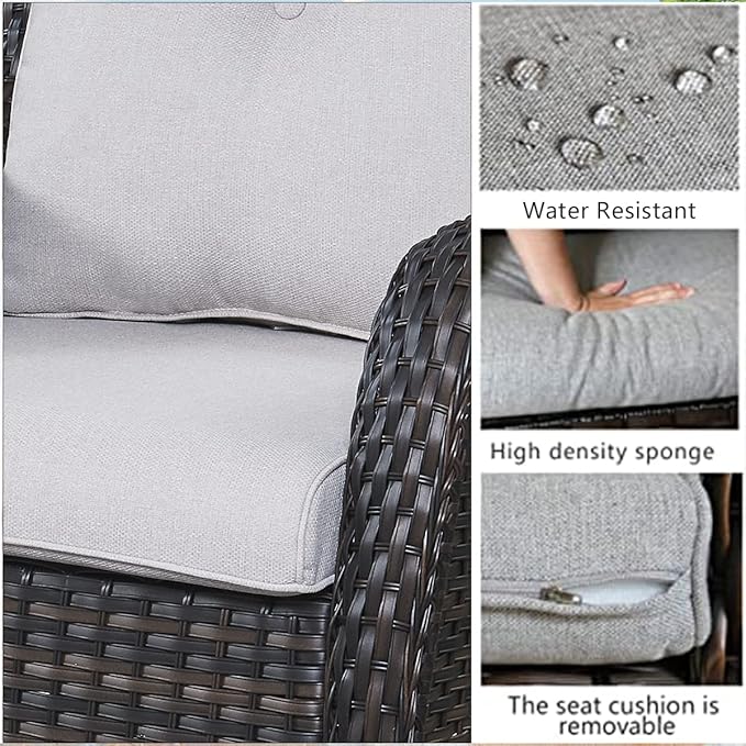 HUMMUH 5 Pieces Outdoor Furniture Set Patio Furniture Wicker Outdoor Sectional Sofa with Swivel Rocker Chairs,Outdoor Ottomans for Patio