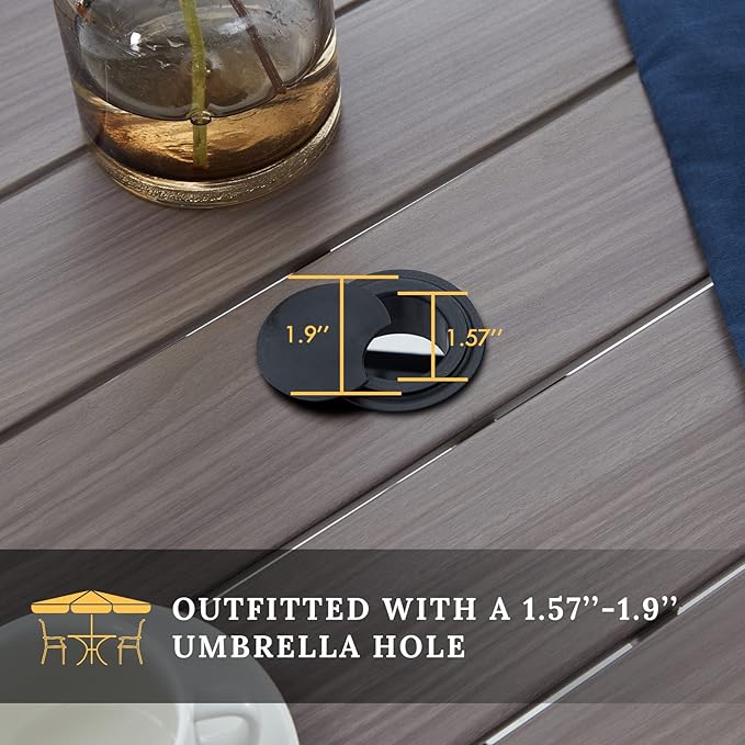 VICLLAX 5 Pieces Patio Dining Set - 41.2" Round Outdoor Table and Swivel Padded Chairs, Grey Wood Grain Tabletop and Sandshell Fabric