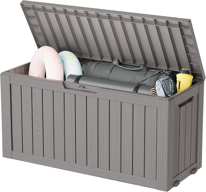 80 Gallon Deck Box Large Outdoor Storage Boxfor Patio Furniture,Outdoor Cushions, Garden Tools, Sports Equipment and Pool Supplies, Waterproof, Resin, Lockable