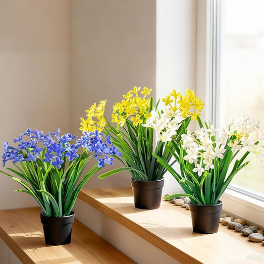 3 Pack Fake Small Plant Artificial Potted Flowers for Home Decor Fake Flower Plant Greenery Mini Faux Plant for Indoor Bedroom Living Room Office Shelf Bathroom Farmhouse Decor (Type 11)