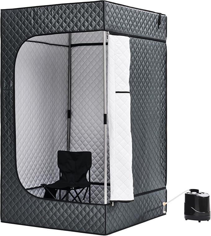 Albott Portable Sauna Box for Home, Person Steam Sauna Tent with 3L 1500W Steamer, Extra Large Size 3.3’ x 3.3’ x 5.9’ Full Body Home Spa, Remote Control, Folding Chair, Grey