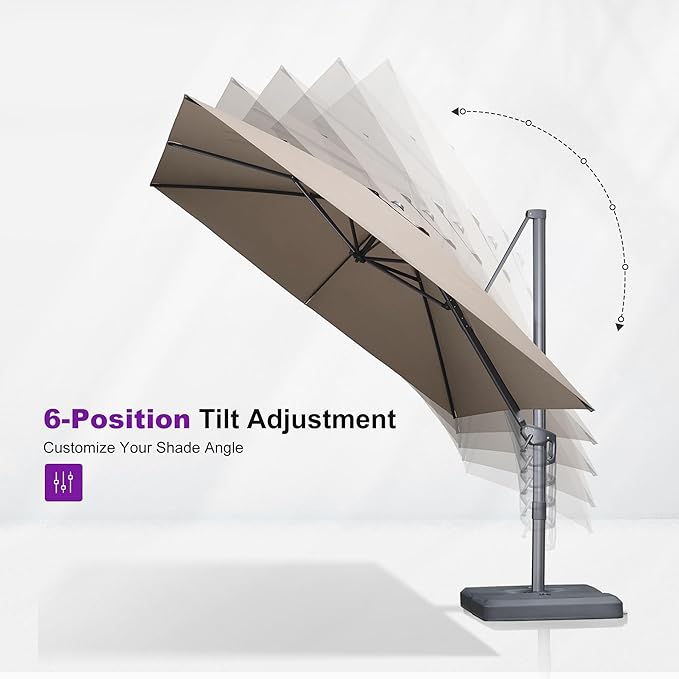 PURPLE LEAF 10' X 13' Rectangle Cantilever Umbrella with Base Outdoor Large Aluminum Patio Umbrella with 3-Year Fade Resistance Recycled Fabric and 360-degree Rotation for Deck Pool Garden, Sand Dune