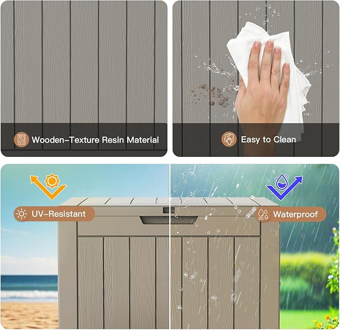 Outdoor Storage Box, Deck Box Waterproof 35 Gallon, Resin Outside Storage, Storage Bin for Package Delivery, Patio Furniture Cushion, Pool Accessories, Weatherproof and UV Resistant, Grey