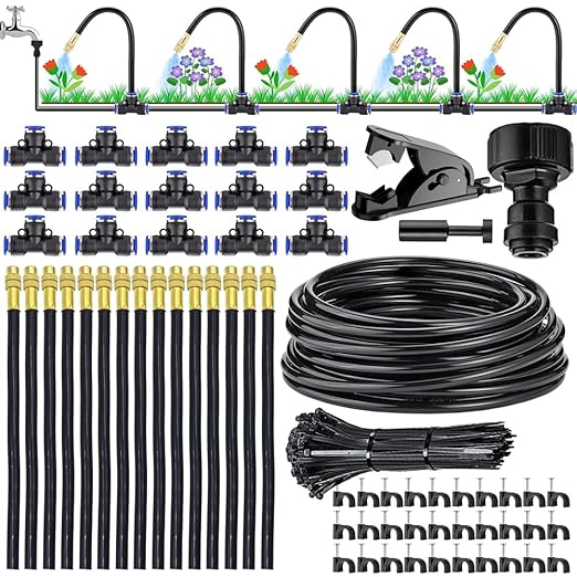 360°Curved Garden Automatic Irrigation System, 360 Degree Bendable Adjustable Garden Watering System, Drip Irrigation System for Garden/Yard/Lawn/Greenhouse(49.2ft Hose+15 Nozzles)