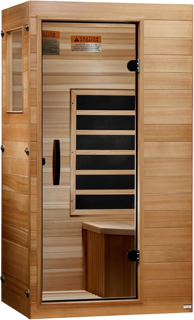 DYNAMIC SAUNAS Elite 1 Person Compact Ultra Low EMF FAR Infrared Sauna with Red Light Therapy & Bluetooth Speakers - Personal Indoor for Home & Gym
