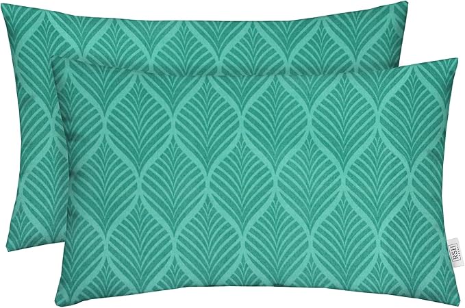 RSH DECOR: Lumbar Throw Pillows Set of 2 | 20” x 12" | All-Weather Spun Fabric | Water and Fade-Resistant | Outdoor Support Pillows for Patio Furniture | Fenbrook Teal