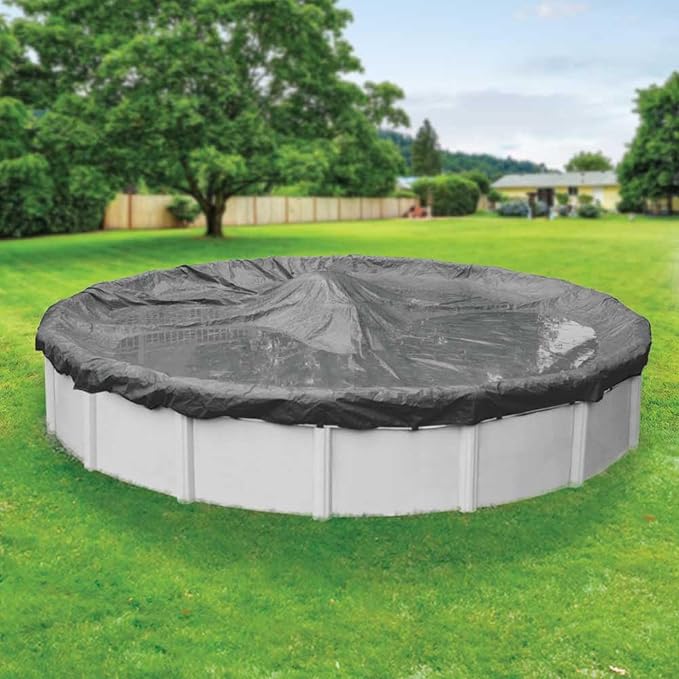 Robelle 21 ft Ultimate Charcoal Winter Pool Cover for Above Ground Pools, 4 ft Overlap (25 ft Cover Size), Solid 14 x 14 Scrim, 5.2 oz/yd2, 20-Year Warranty, Style: 5121-4A