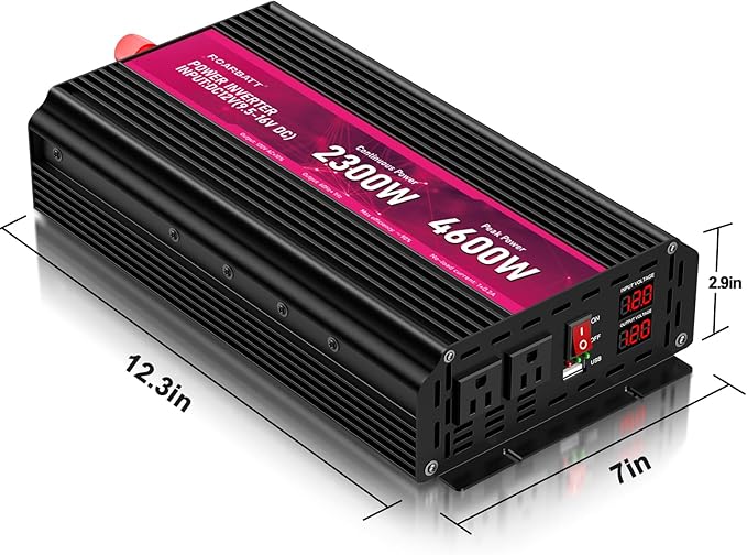 2300W Power Inverter,12V DC to AC 110V120V Peak Power 4600W with 2AC Outlets and 2.4USB Port,LCD Display Car Inverter for Power Converter Outdoor Activities,Emergency,Vehicles Truck RV Solar System