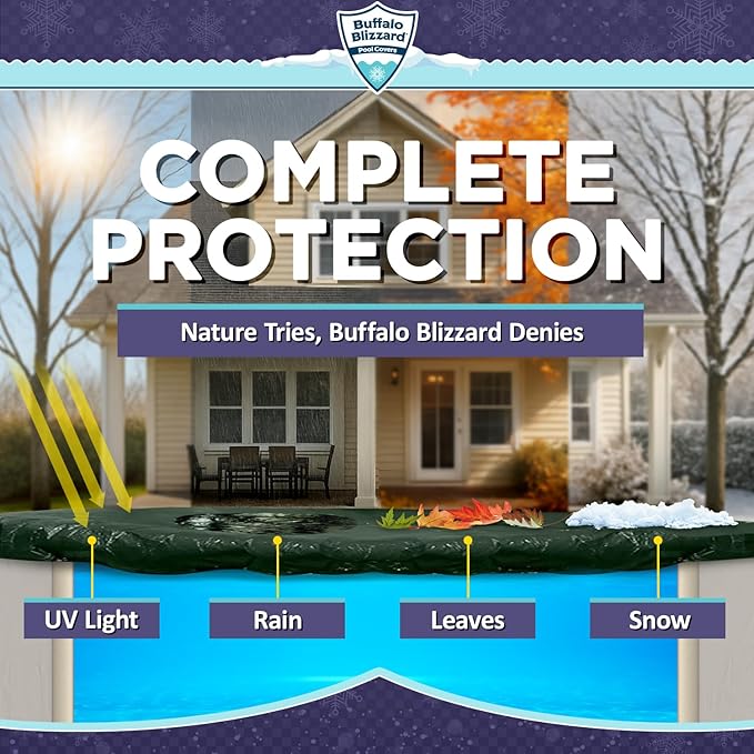 Buffalo Blizzard Supreme Plus 16 ft x 24 ft Rectangular Winter Pool Cover | Green/Black | Heavy Duty for Above Ground Swimming Pools | Easy Install | Cold & UV Resistant | Seasonal Debris Protection