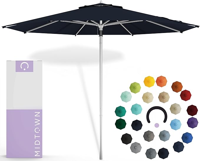 Midtown Umbrellas Push Pop Sunbrella Umbrella 8 Feet Outdoor Umbrella in Canvas Natural Acrylic Fabric - Patio, Backyard, Garden, Picnic Table & Pool - Black Pole