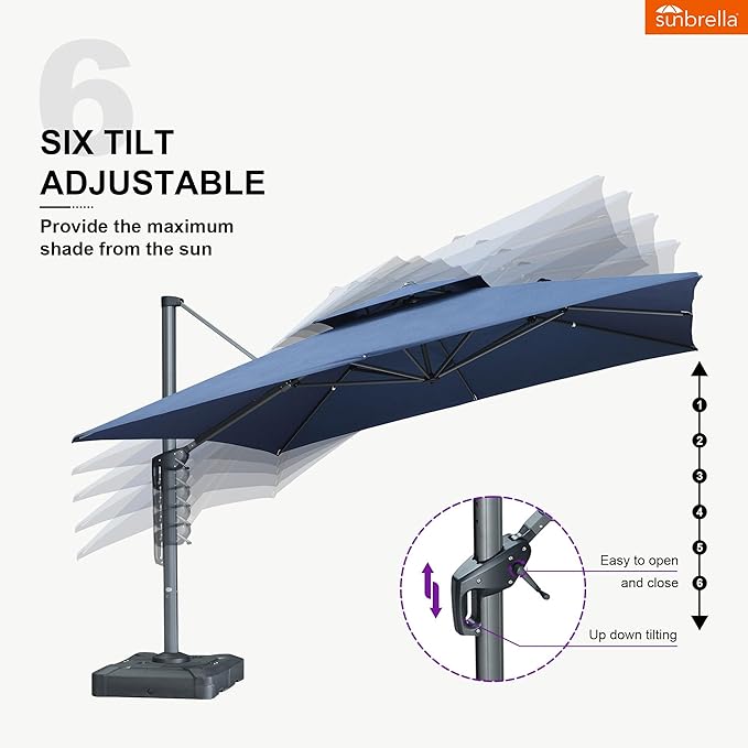 PURPLE LEAF Cantilever Umbrella with Base Included Double Top Large Offset Hanging 12FT Outdoor Square 360° Rotation Heavy Duty Umbrella for Garden Patio Deck Pool Backyard Spectrum Indigo