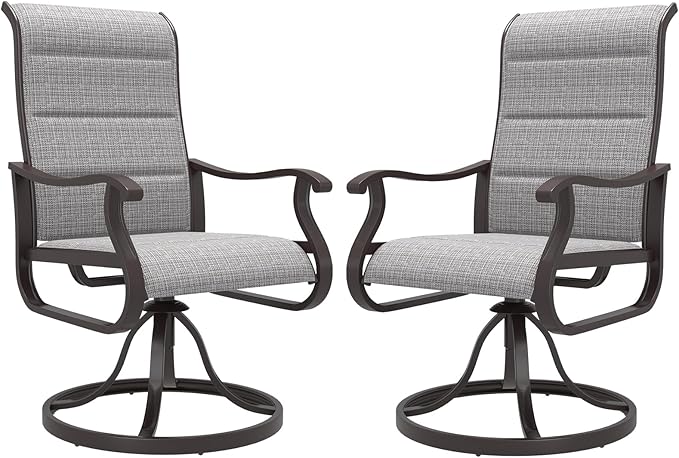 Amopatio Padded Patio Swivel Chairs Set of 2, Outdoor Dining Chairs with Ultra Soft Textilene High Back Seat & Metal Rocker Frame, for Backyard Deck Lawn Garden, Light Gray