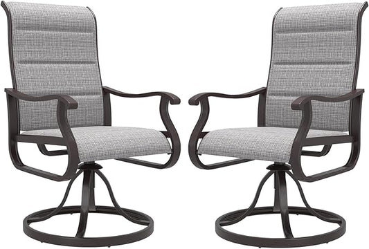 Amopatio Padded Patio Swivel Chairs Set of 2, Outdoor Dining Chairs with Ultra Soft Textilene High Back Seat & Metal Rocker Frame, for Backyard Deck Lawn Garden, Light Gray