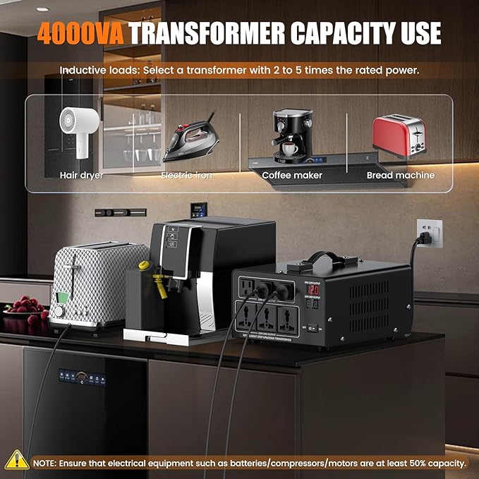 4000W Voltage Converter Transformer Step Up 110V/120V to220V/240V or Step Down 220V to 110V AC Power Converte, Circuit Breaker Protection, 3 US sockets, 3 Universal sockets, LCD Display