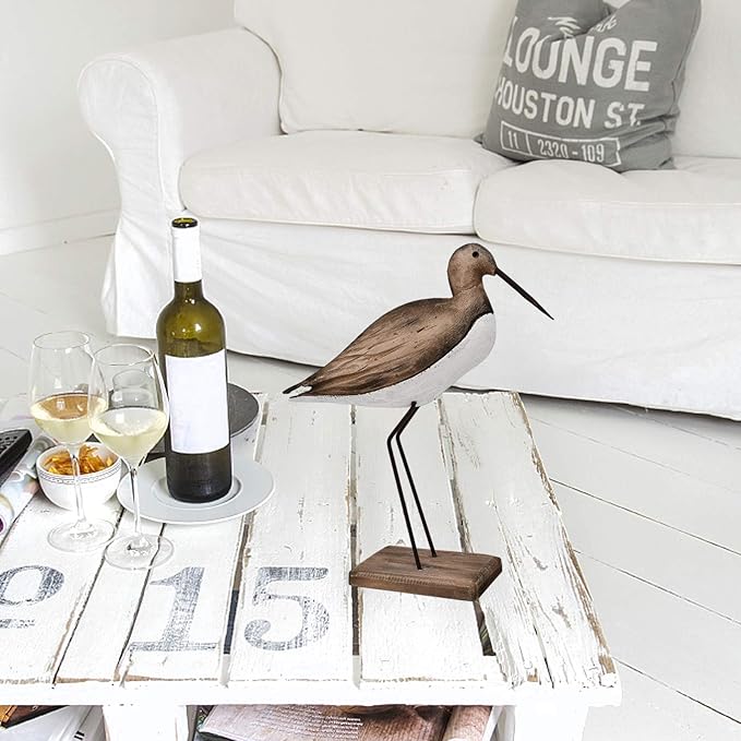 Morning View Wooden Sea Birds Decor Wood Seagull Statue Bird Figurines Seabird Statue Standing Seagulls Decorations Coastal Sculpture Nautical Beach Ocean Home Table Garden Yard Lawn Outdoor 11.5 Inch