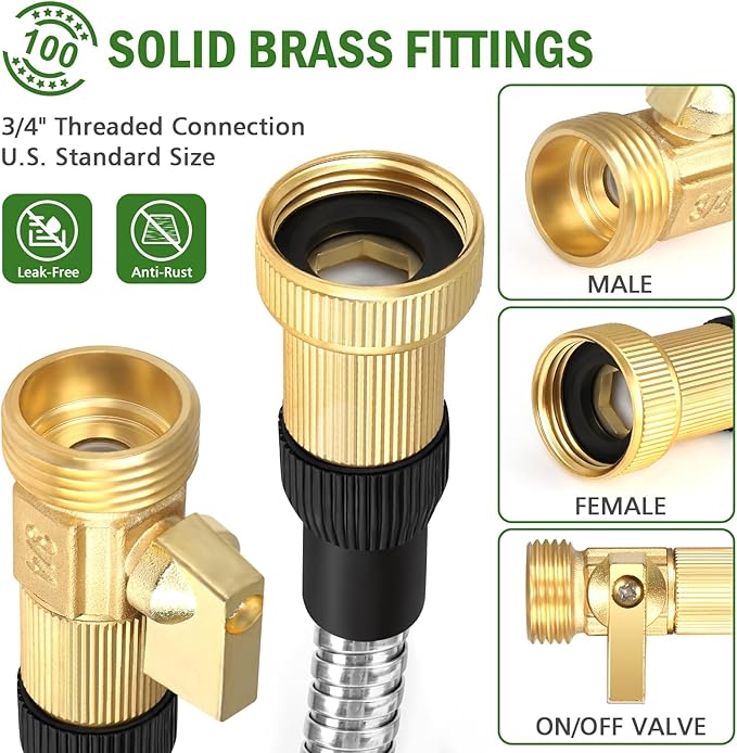 TOOLCY Garden Hose 50FT x 1/2inch, 304 Stainless Steel Garden Hoses, Heavy Duty Metal Water Hoses for Outdoor Flexible, No-Kink & Tangle, Puncture Resistant