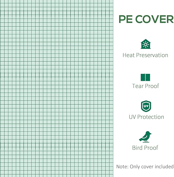Outsunny 9.8' x 6.6' x 6.6' Plastic Greenhouse Cover Replacement, Heavy Duty Waterproof Tarp for Hoop House, Sheeting with 6 Windows, Door & Reinforcement Grid, Green