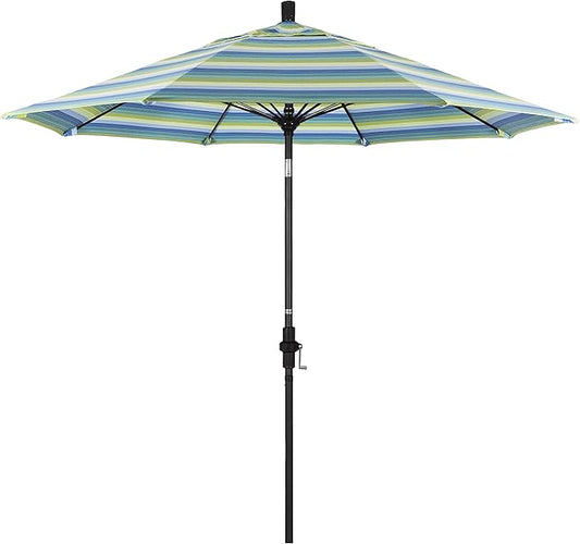 California Umbrella 9' Round Aluminum Pole Fiberglass Rib Market Umbrella, Crank Lift, Collar Tilt, Black Pole, Sunbrella Spectrum Mist