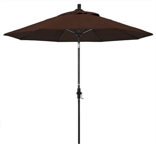California Umbrella 9' Round Aluminum Pole Fiberglass Rib Market Umbrella, Crank Lift, Collar Tilt, Black Pole, Sunbrella Spectrum Mist