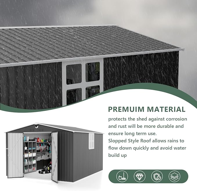 10x12 FT Outdoor Storage Shed, Metal Shed with 1 Window & Lockable Door, Large Heavy Duty Tool Sheds, Outside Waterproof Storage Building