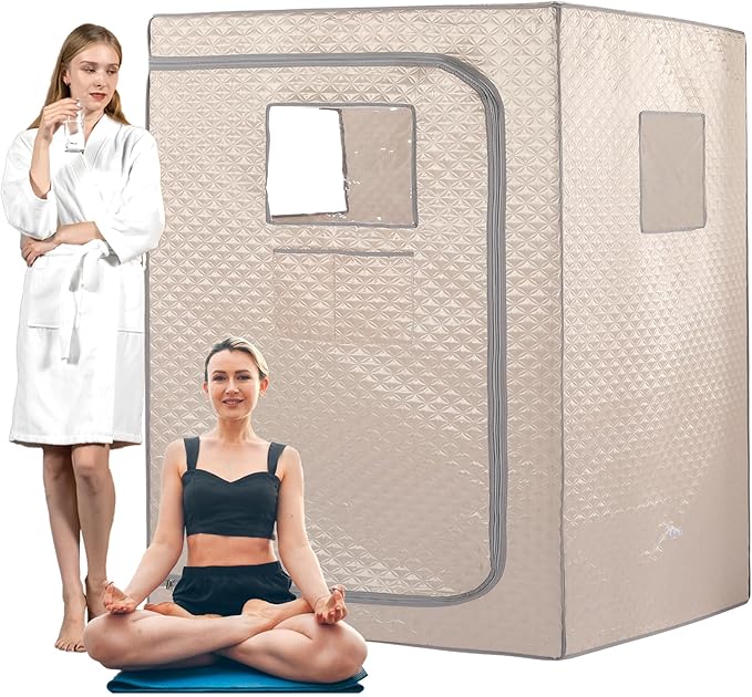 Smartmak Full Size Steam Sauna Tent, Portable Whole Body Home Spa Room, 1 or Two Person Large Space, Steamer NOT Included (47.28" x 35.46" x 63" Champagne)