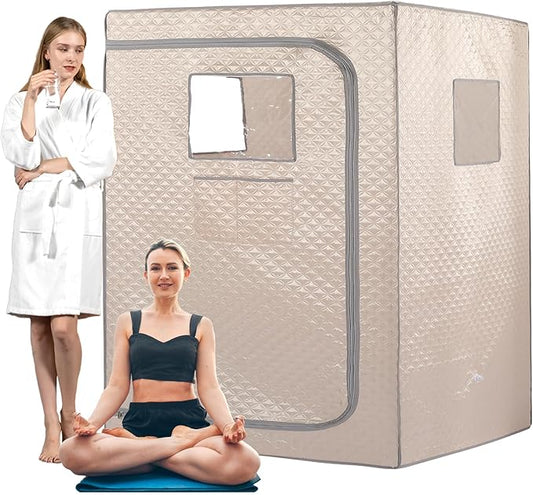 Smartmak Full Size Steam Sauna Tent, Portable Whole Body Home Spa Room, 1 or Two Person Large Space, Steamer NOT Included (47.28" x 35.46" x 63" Champagne)
