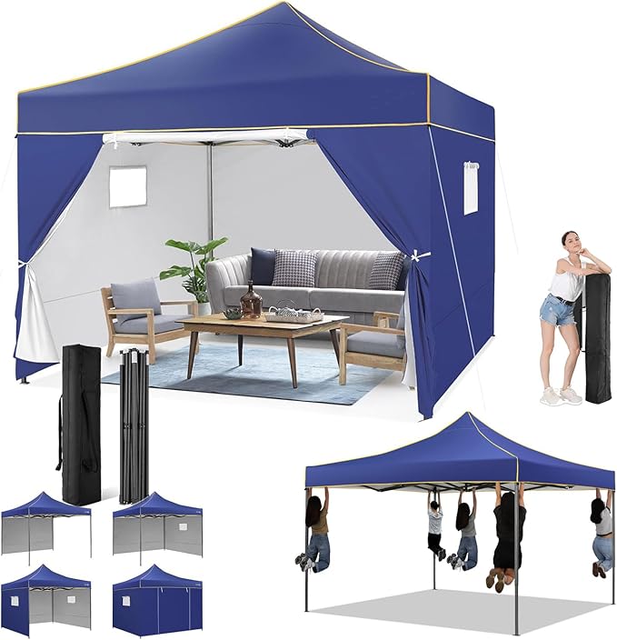 COBIZI Canopy Tent 10x10 Pop Up Canopy, Easy Setup Canopy with Sidewalls Waterproof & UPF 50+, Heavy Duty Commercial Instant Craft Fair Tent for Party, Event, Vendor, Farmer Market(D Bluei)
