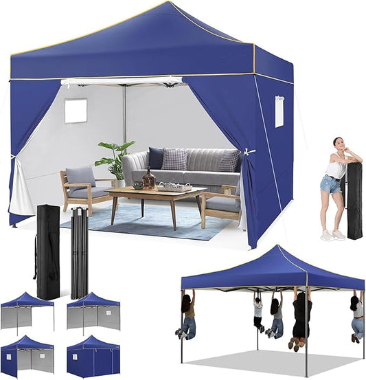 COBIZI Canopy Tent 10x10 Pop Up Canopy, Easy Setup Canopy with Sidewalls Waterproof & UPF 50+, Heavy Duty Commercial Instant Craft Fair Tent for Party, Event, Vendor, Farmer Market(D Bluei)