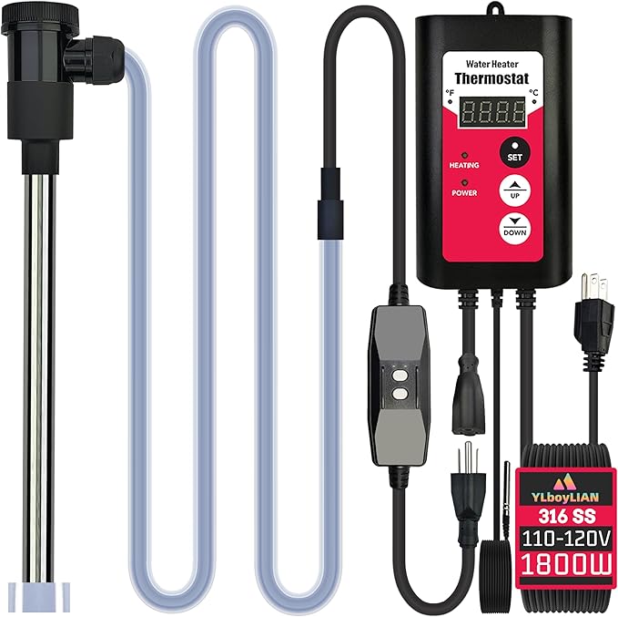 1800W Immersion Water Heater Portable Electric Hot Tub & Pool Fully Submersible Water Heater with Thermostat, GFCI Leakage Protection for Bathtub, Buckets, Swimming Pool, Baptistry, Pools