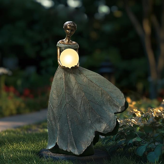 DiliComing Solar Fairy Garden Statue 22 Inch Resin Garden Decor - Large Outdoor Yard Figurine for Patio Lawn, Waterproof Garden Statue Gift for Women, 14x11x22.5 Inch