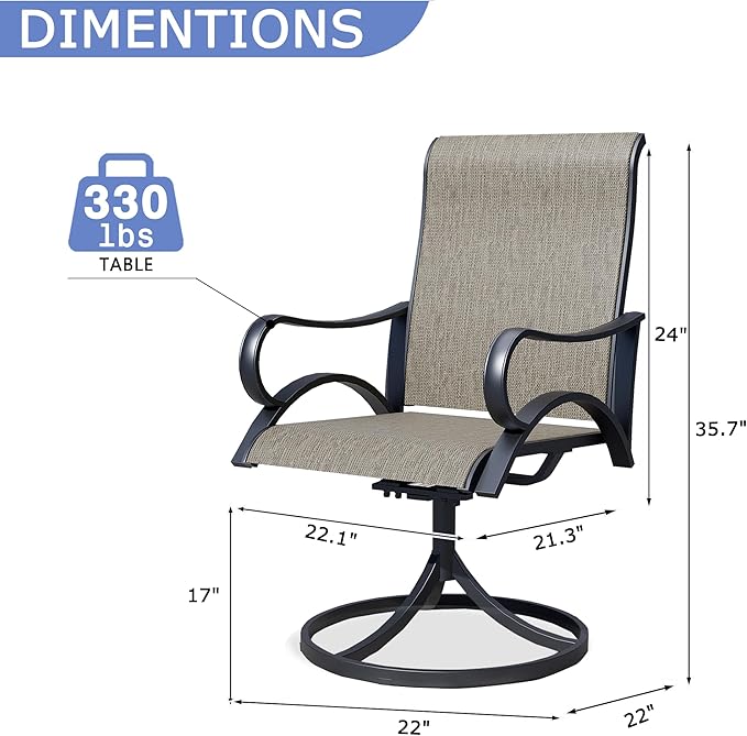 Outdoor Patio Swivel Dining Chairs Set of 4, All-Weather Swivel Rocker Chairs with Textilene High Back and Black Rust-Proof Metal Frame, Perfect for Patio, Lawn, Garden, or Backyard, Brown