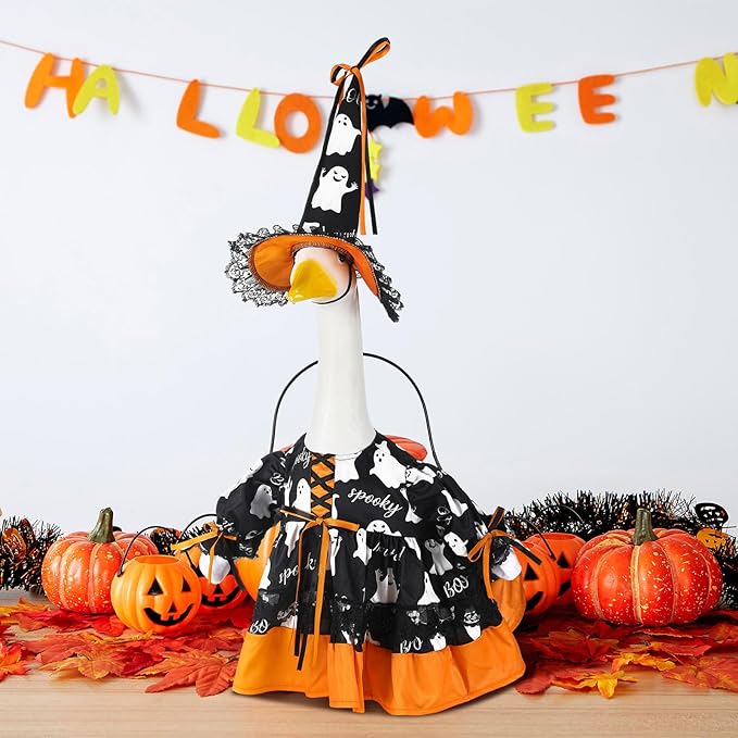 Suzile Halloween Goose Outfit Clothes for 23 Inch High Cement or Plastic Geese Ghost Lawn Porch Goose Clothes Halloween Costume
