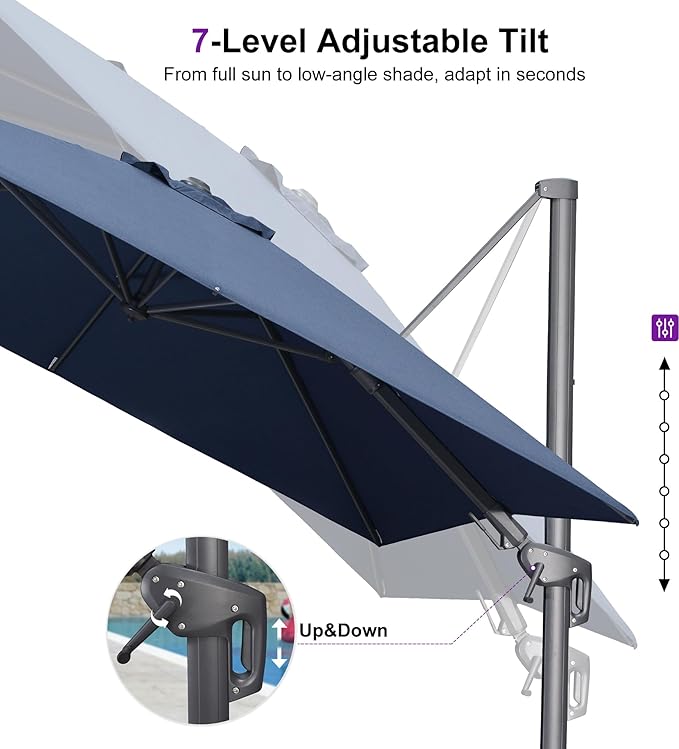 PURPLE LEAF 10' X 10' Left-right Tilting Outdoor Patio Umbrella Swivel Offset Cantilever Heavy Duty Rectangle Aluminum Umbrella with UV Resistant for Deck Pool Patio Backyard, Ocean Slate