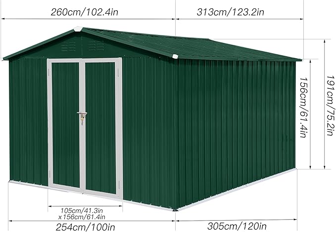 Metal Garden Sheds 8ft×10ft Outdoor Storage Sheds Green + White, for Backyard, Patio, Poolside