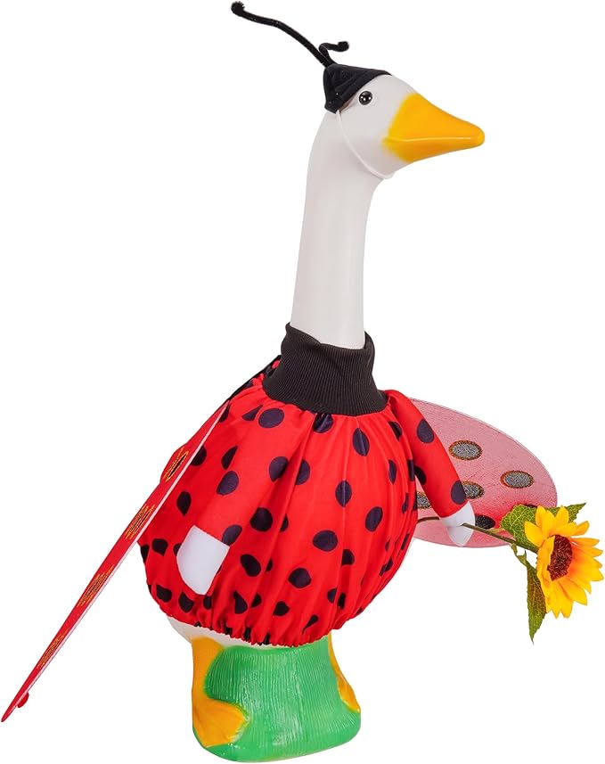 JIAYAN Porch Goose Outfits Outdoor Decoration: 2Pcs Cute Red Ladybird Costume Set 23"/ 17" Lawn Goose Statue Clothes for Theme Party Garden Patio Yard