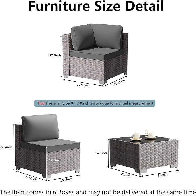 Outdoor Patio Furniture Set, 14 Pieces Outdoor Furniture All Weather Patio Sectional Sofa PE Wicker Modular Conversation Sets with Coffee Table,12 Chairs & Seat Clips(Grey)
