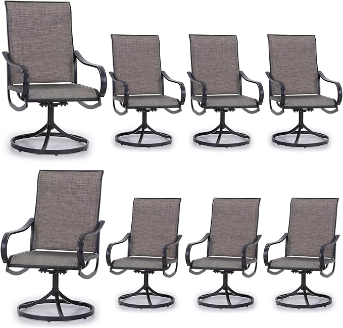 MFSTUDIO Outdoor Swivel Patio Chairs Set of 8, Patio Dining Chairs with Breathable Textilene Fabric & Metal Frame, Weather-Resistant Outdoor Furniture Chairs for Deck, Yard, Lawn, Garden
