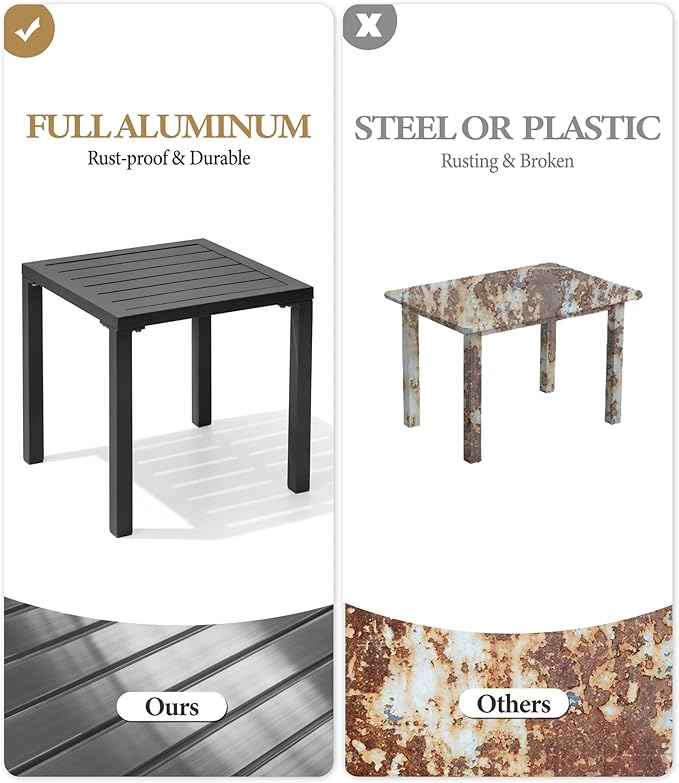 Crestlive Products Aluminum Outdoor Side Table, Pool Lounge Chair Side Table, Weather Resistant Small Square Coffee End Table for Patio, Yard, Garden, Porch, Deck, Indoor, Outdoor